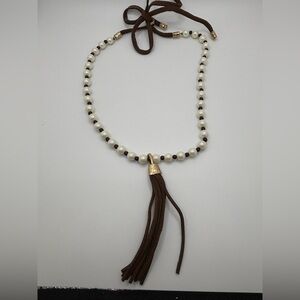Elegant Pearl and Brown Tassel Necklace
